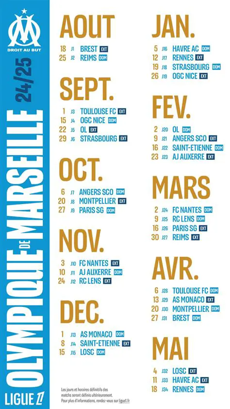 Calendrier OM : Suivez Toute l'Action de l'Olympique de Marseille