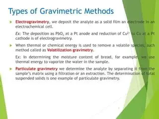 Continued use of the gravimetric method