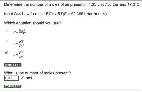 Determining the Number of Moles of Air Present in a Given Volume