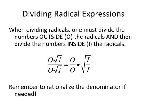 Divide the numbers inside the radicals
