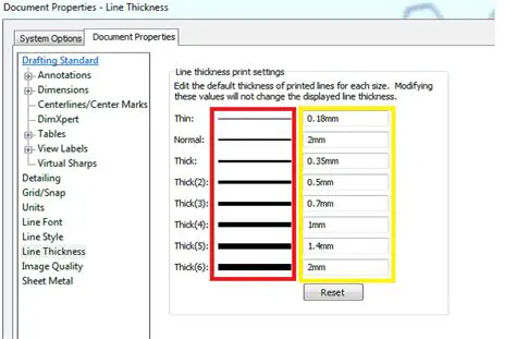 Eight different line thicknesses