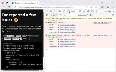 Error Messages in the Developer Console