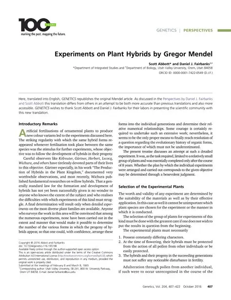 Experiments on Plant Hybridization