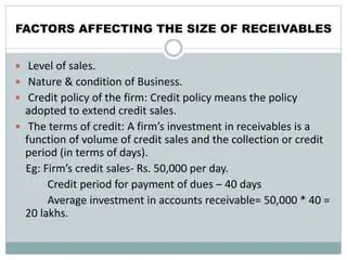 Factors Affecting Receivable Investment