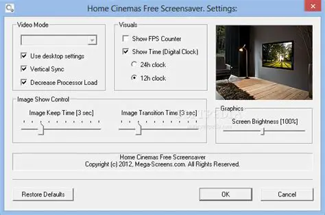 Features of Home Cinemas Free Screensaver