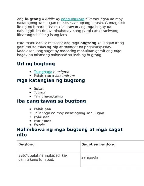 Halimbawa ng Bugtong Bugtong na May Katumbas na Katwiran
