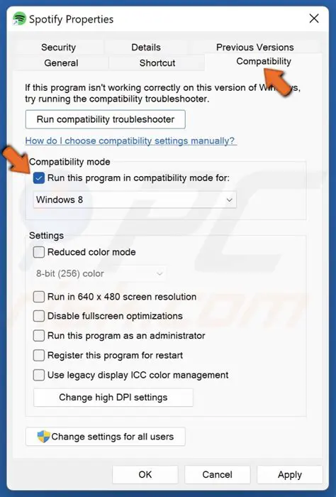 Select the Compatibility Tab