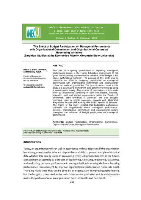 Test the effect of budget participation on managerial performance and job satisfaction