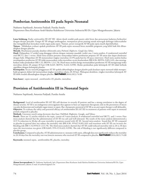 The Importance of Antitrombin III in Sepsis Prognosis