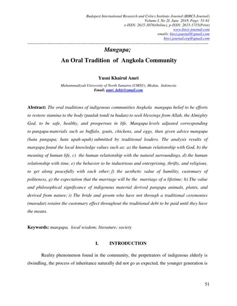 The Significance of Oral Traditions in the Angkola Community